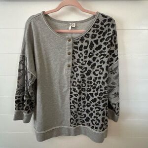 Cato Gray Leopard Print Sweatshirt